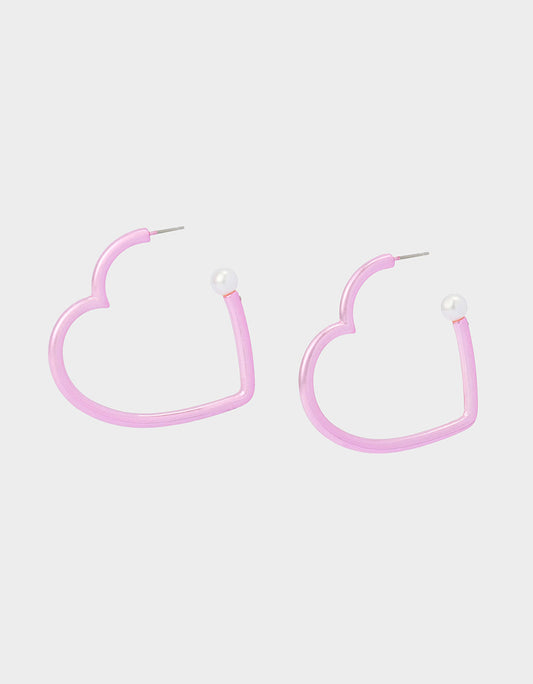 Betsey Johnson Recommended | HEART HOOP EARRINGS PINK/WHITE Women's Valentine's Day Heart Hoop Earrings