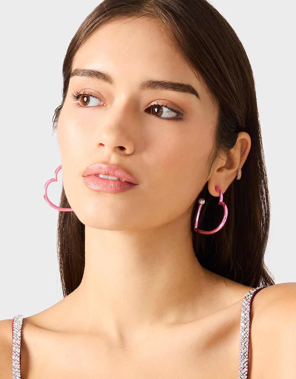 Betsey Johnson Recommended | HEART HOOP EARRINGS PINK/WHITE Women's Valentine's Day Heart Hoop Earrings