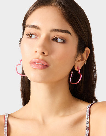 Betsey Johnson Recommended | HEART HOOP EARRINGS PINK/WHITE Women's Valentine's Day Heart Hoop Earrings