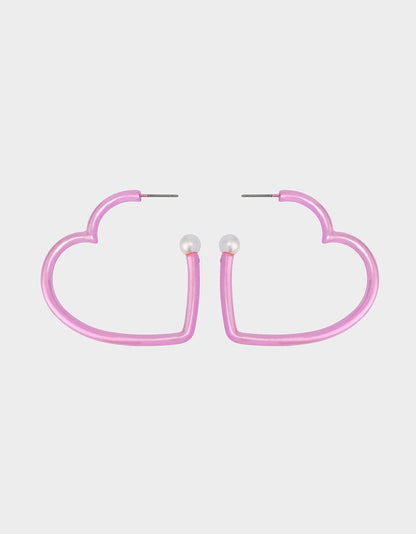 Betsey Johnson Recommended | HEART HOOP EARRINGS PINK/WHITE Women's Valentine's Day Heart Hoop Earrings