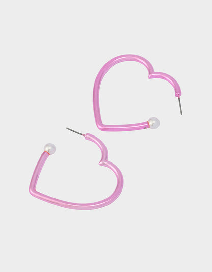 Betsey Johnson Recommended | HEART HOOP EARRINGS PINK/WHITE Women's Valentine's Day Heart Hoop Earrings