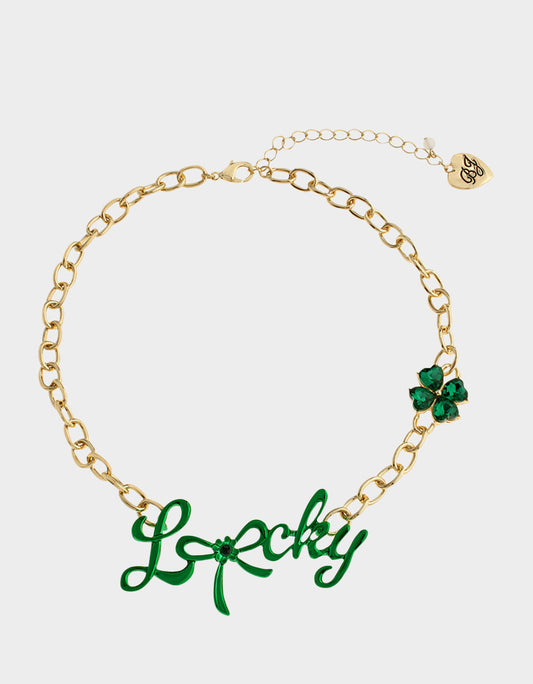 Betsey Johnson Customer Favorite | LUCKY FRONTAL NECKLACE GREEN Women's St. Patrick's Day Bib Necklace