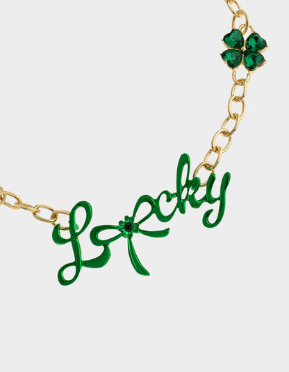 Betsey Johnson Customer Favorite | LUCKY FRONTAL NECKLACE GREEN Women's St. Patrick's Day Bib Necklace
