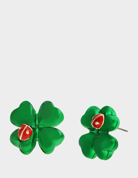 Betsey Johnson Customer Favorite | SHAMROCK LADYBUG STUD EARRINGS GREEN Women's St. Patrick's Day Shamrock Ladybug Earrings