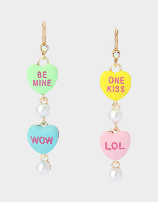 Betsey Johnson Discount | SWEETHEART LINEAR EARRINGS MULTI Women's Valentine's Day Candy Hearts Earrings
