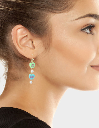Betsey Johnson Discount | SWEETHEART LINEAR EARRINGS MULTI Women's Valentine's Day Candy Hearts Earrings
