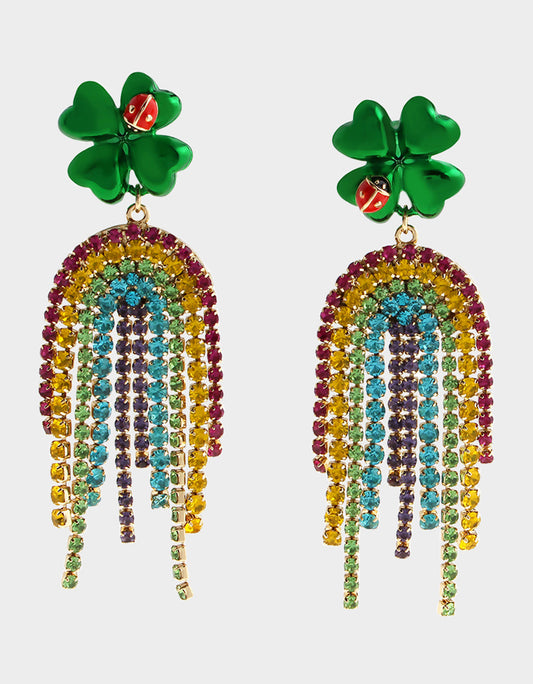 Betsey Johnson Featured | SHAMROCK RAINBOW CHANDELIER EARRINGS MULTI Women's St. Patrick's Day Shamrock Rainbow Earrings
