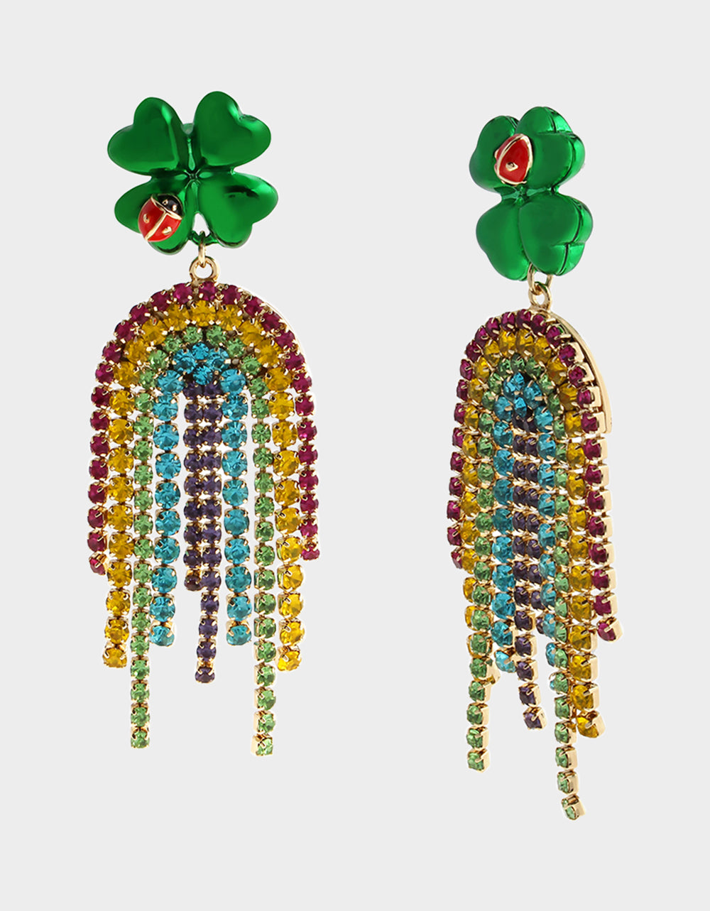 Betsey Johnson Featured | SHAMROCK RAINBOW CHANDELIER EARRINGS MULTI Women's St. Patrick's Day Shamrock Rainbow Earrings
