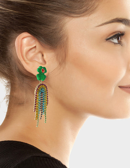 Betsey Johnson Featured | SHAMROCK RAINBOW CHANDELIER EARRINGS MULTI Women's St. Patrick's Day Shamrock Rainbow Earrings