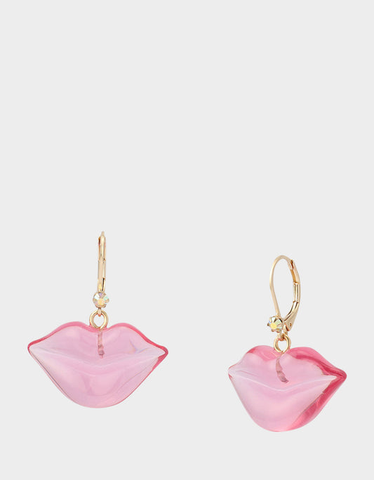 Betsey Johnson Premium | LIPS LEVER BACK EARRINGS PINK Women's Valentine's Day Drop Lips Earrings
