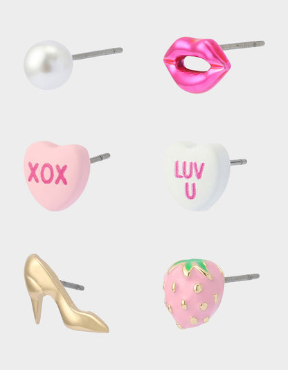 Betsey Johnson Quality | MISMATCH XOXO STUD SET PINK Women's Valentine's Day Stud Earrings
