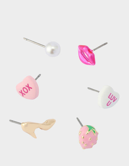 Betsey Johnson Quality | MISMATCH XOXO STUD SET PINK Women's Valentine's Day Stud Earrings
