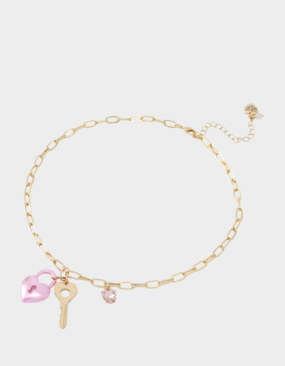 Betsey Johnson Quality | HEART LOCK SHORT PENDANT NECKLACE PINK Women's Valentine's Day Heart Pendant Necklace