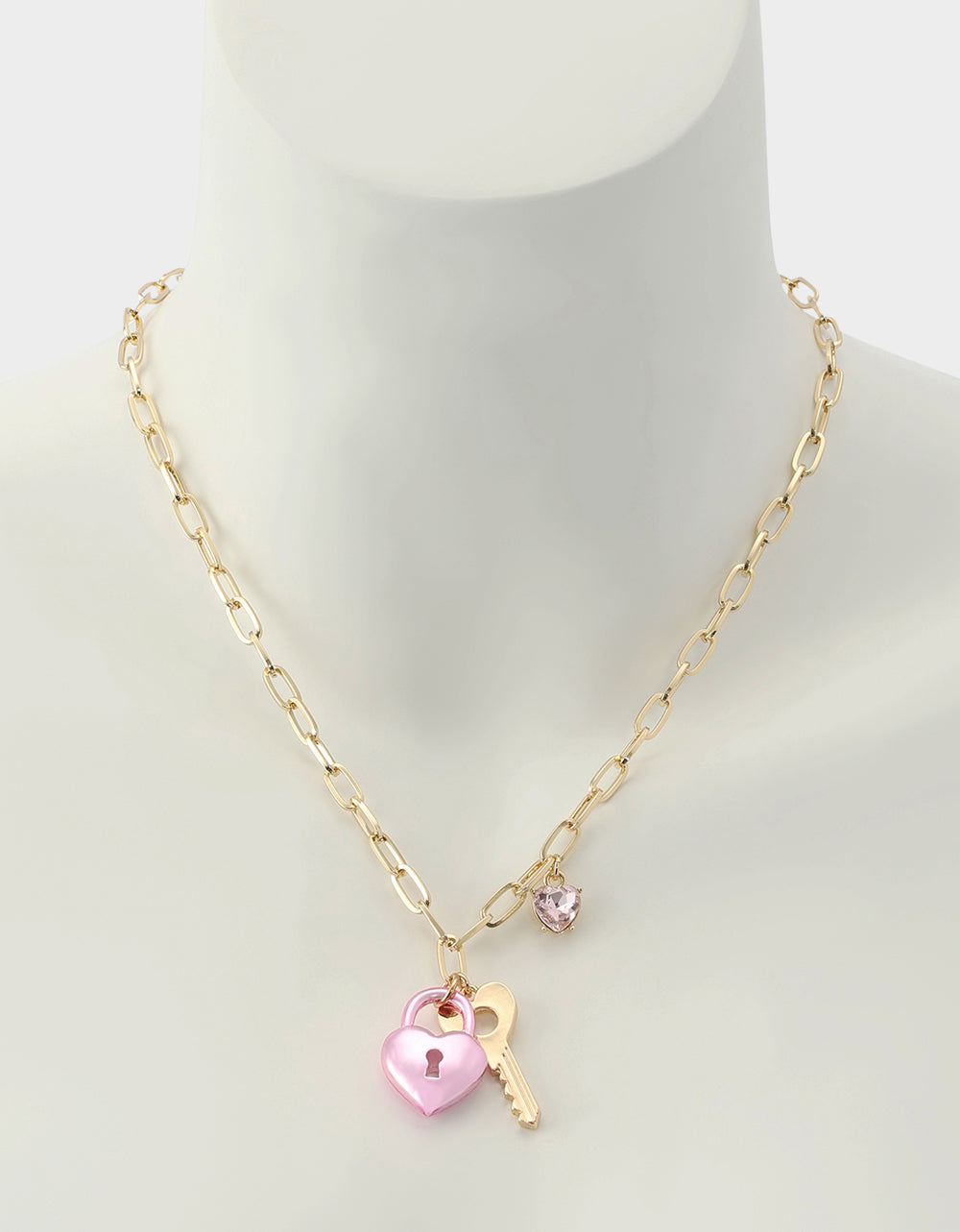 Betsey Johnson Quality | HEART LOCK SHORT PENDANT NECKLACE PINK Women's Valentine's Day Heart Pendant Necklace
