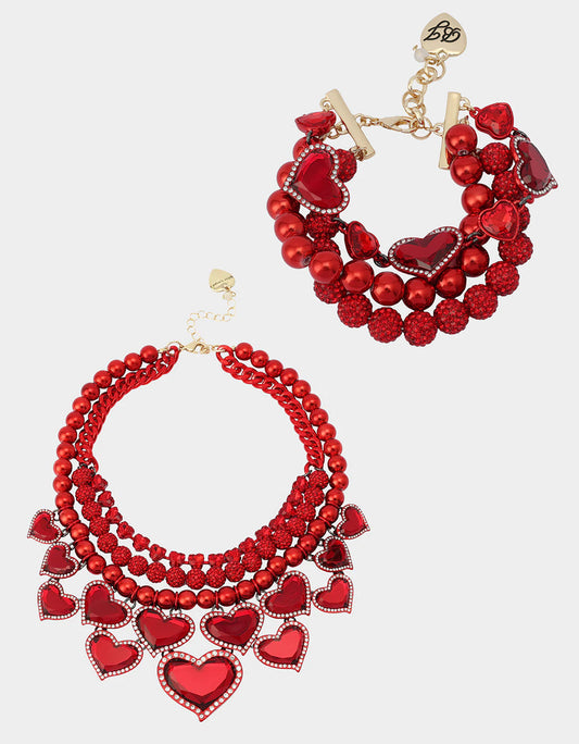 Betsey Johnson Smart Buy | VALENTINE'S LOVE SPELL BUNDLE Women's Valentine's Day Red Heart Necklace and Bracelet Set