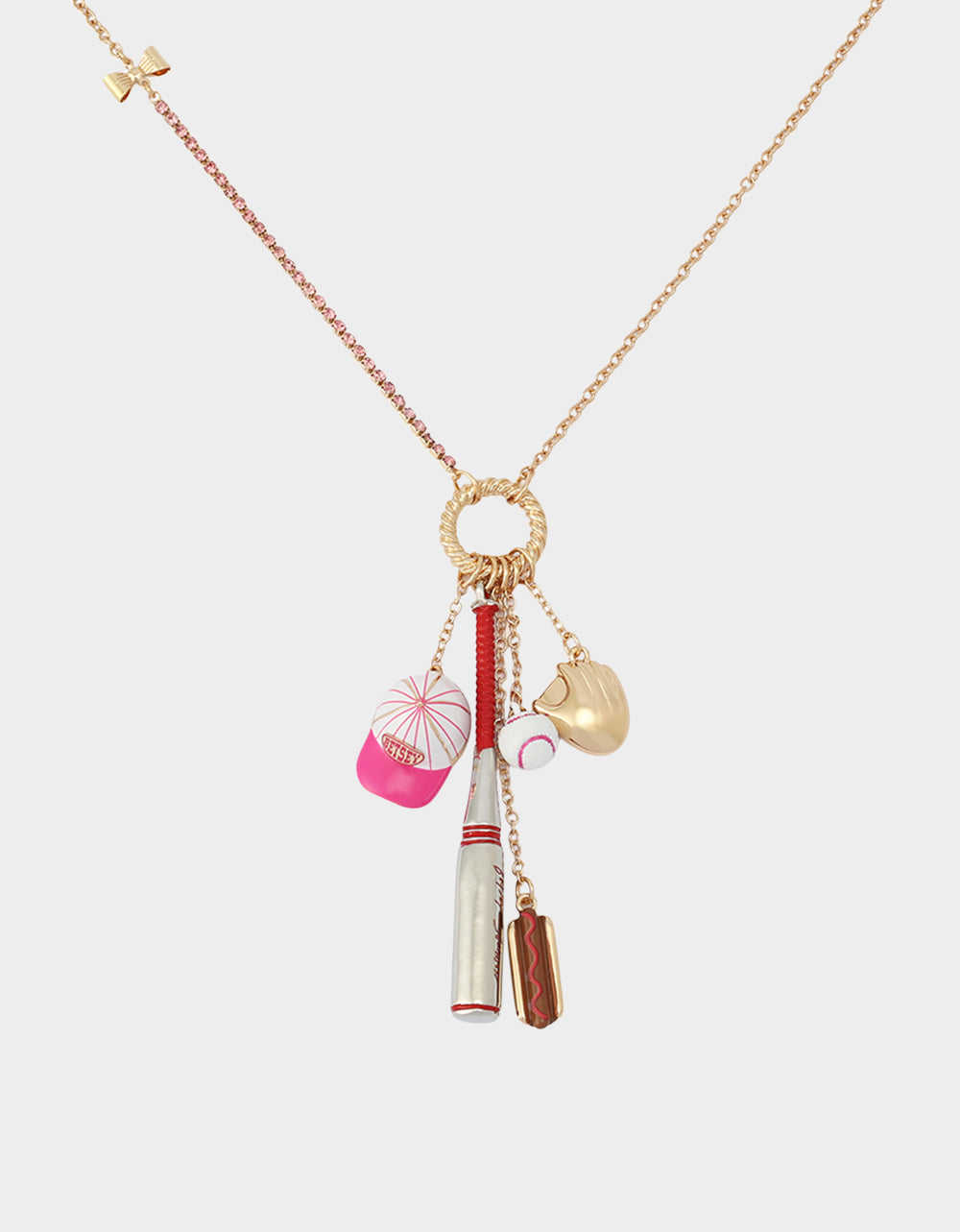 Betsey Johnson Popular | BASEBALL CHARM PENDANT NECKLACE PINK Sports-Themed Rhinestone Women's Necklace