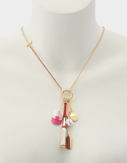 Betsey Johnson Popular | BASEBALL CHARM PENDANT NECKLACE PINK Sports-Themed Rhinestone Women's Necklace