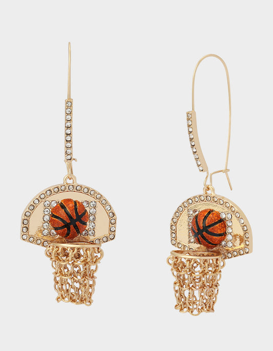 Betsey Johnson Featured | BASKETBALL HOOP SHEPPARD HOOK EARRINGS ORANGE Rhinestone Women's Drop Earrings