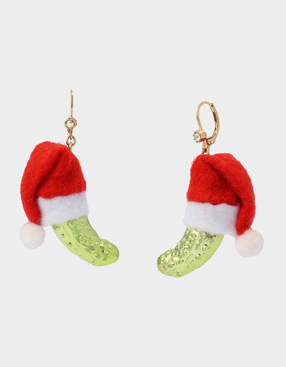 Betsey Johnson Everyday | SANTA BABY PICKLE DROP EARRING GREEN Women's Christmas Holiday Pickle Earrings