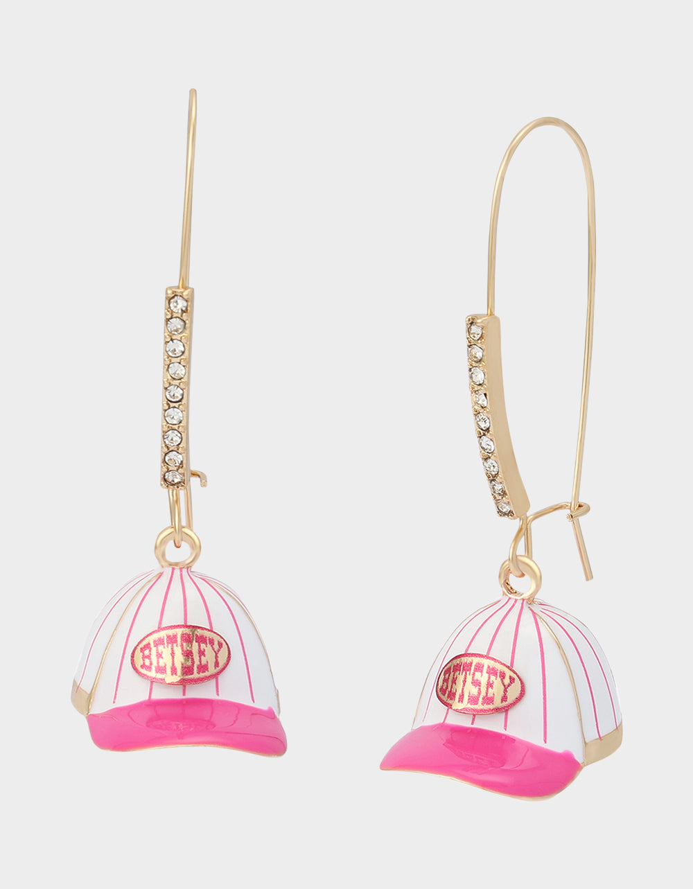 Betsey Johnson Best Price | BASEBALL HAT SHEPPARD HOOK EARRINGS PINK Sport's-Themed Women's Earrings