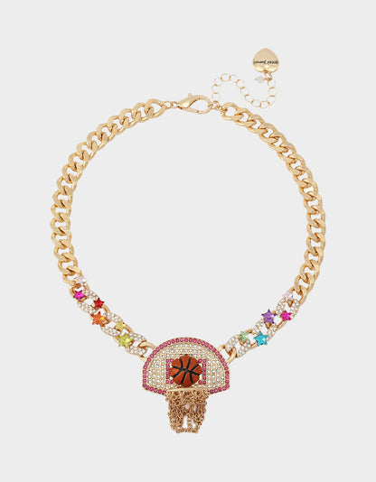 Betsey Johnson Latest | BASKETBALL SHORT PENDANT NECKLACE ORANGE Sports-Themed Women's Statement Necklace