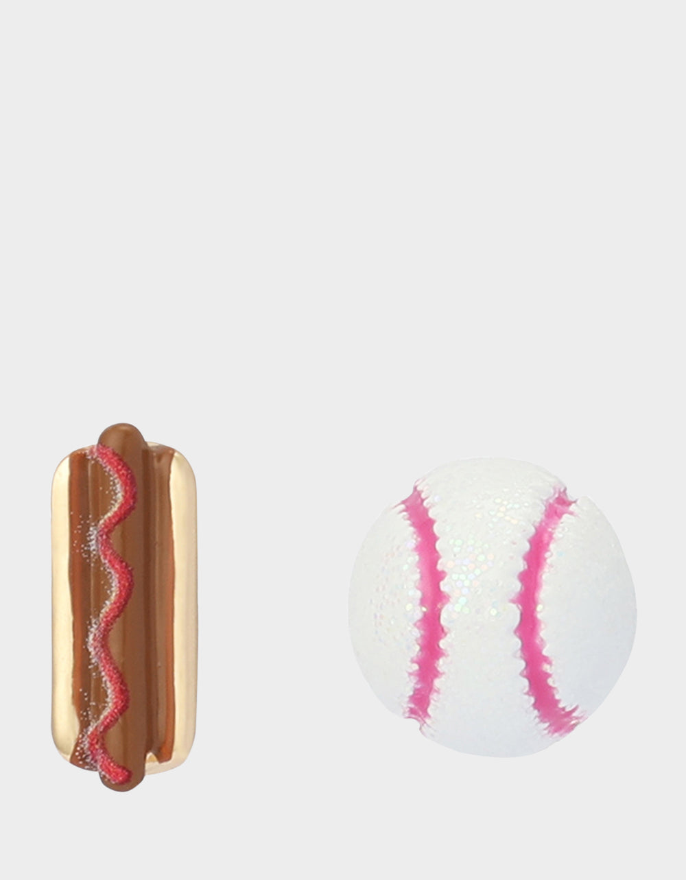 Betsey Johnson Exclusive | MISMATCH HOTDOG BASEBALL STUDS WHITE Sports-Themed Hotdog Women's Earrings