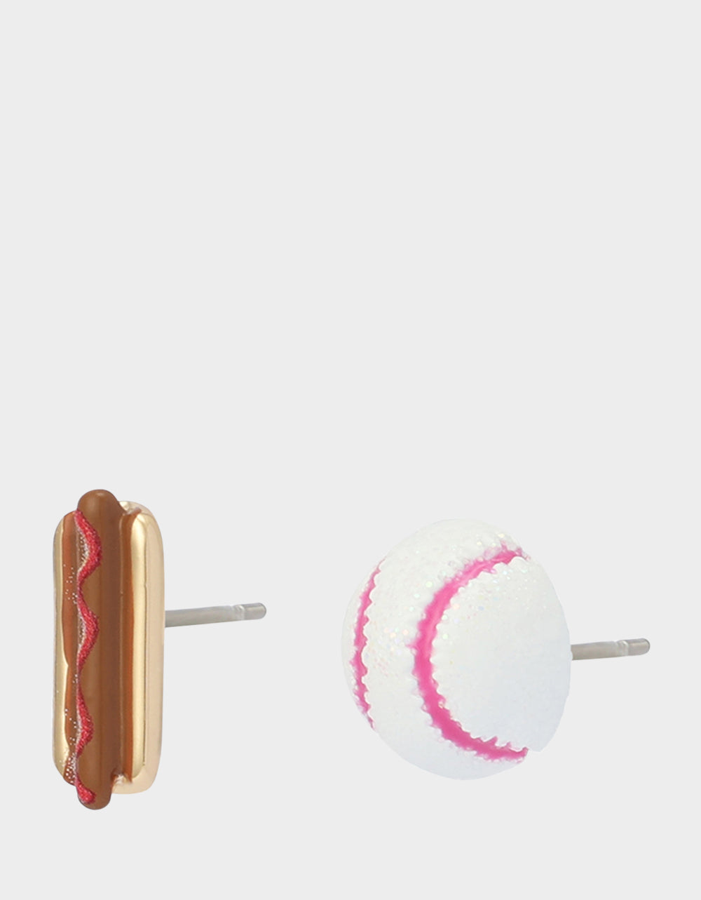 Betsey Johnson Exclusive | MISMATCH HOTDOG BASEBALL STUDS WHITE Sports-Themed Hotdog Women's Earrings