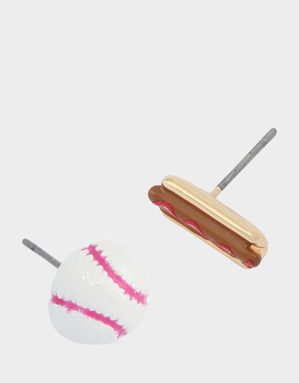 Betsey Johnson Exclusive | MISMATCH HOTDOG BASEBALL STUDS WHITE Sports-Themed Hotdog Women's Earrings