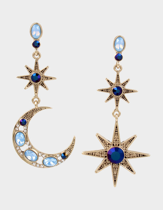 Betsey Johnson New | BETSEYS CELESTIAL STAR AND MOON MISMATCH EARRINGS BLUE Women's Star and Moon Earrings