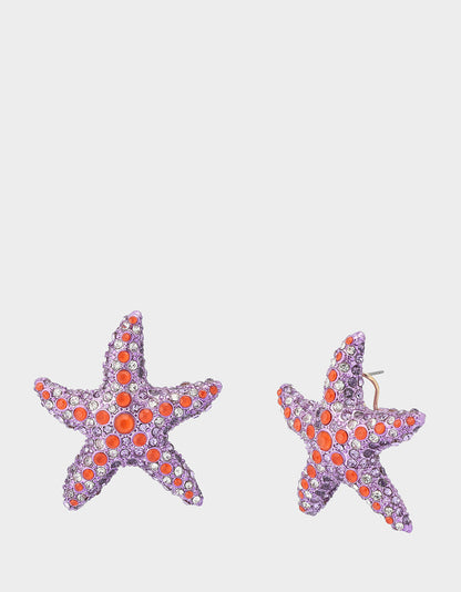 Betsey Johnson Quality | MERMAID JEWELS STARFISH STUDS PURPLE Women's Starfish Rhinestone Stud Earrings