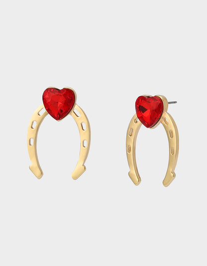 Betsey Johnson Popular | HORSESHOE STUD EARRINGS RED Women's Chinese New Year Horseshoe Stud Earrings