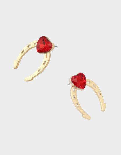 Betsey Johnson Popular | HORSESHOE STUD EARRINGS RED Women's Chinese New Year Horseshoe Stud Earrings