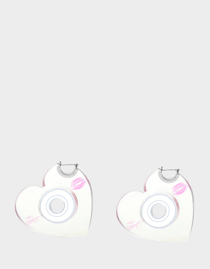 Betsey Johnson Essential | CD HEART HOOPS METALLIC Women's Heart-Shaped Disc Earrings