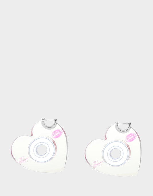 Betsey Johnson Essential | CD HEART HOOPS METALLIC Women's Heart-Shaped Disc Earrings