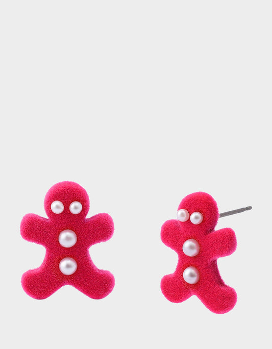 Betsey Johnson Special Offer | GINGERBREAD STUD EARRINGS PINK Women's Christmas-Themed Gingerbread Pearl Embellished Stud Earrings