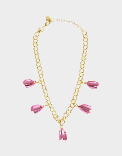 Betsey Johnson Trusted | GARDEN GLAM TULIP CHARM FRONTAL NECKLACE PINK Women's Tulip Drop necklace