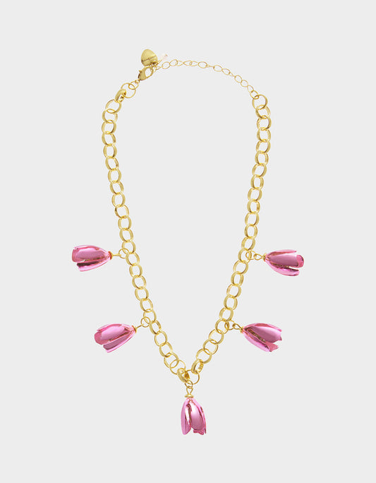 Betsey Johnson Trusted | GARDEN GLAM TULIP CHARM FRONTAL NECKLACE PINK Women's Tulip Drop necklace