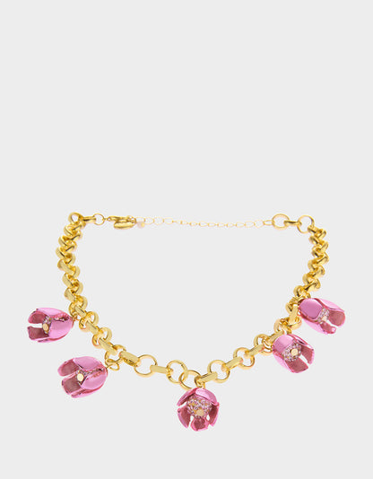 Betsey Johnson Trusted | GARDEN GLAM TULIP CHARM FRONTAL NECKLACE PINK Women's Tulip Drop necklace