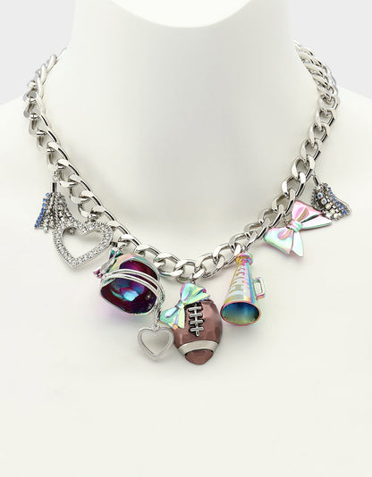 Betsey Johnson Hot Sale | FOOTBALL CHARM NECKLACE MULTI Women's Football-Themed Charm Chain Necklace