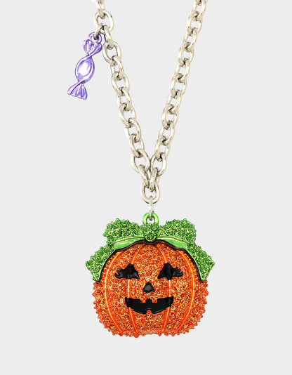 Betsey Johnson Trusted | PUMPKIN PENDANT NECKLACE ORANGE Women's Halloween-Themed Pumpkin Rhinestone Pendant Necklace