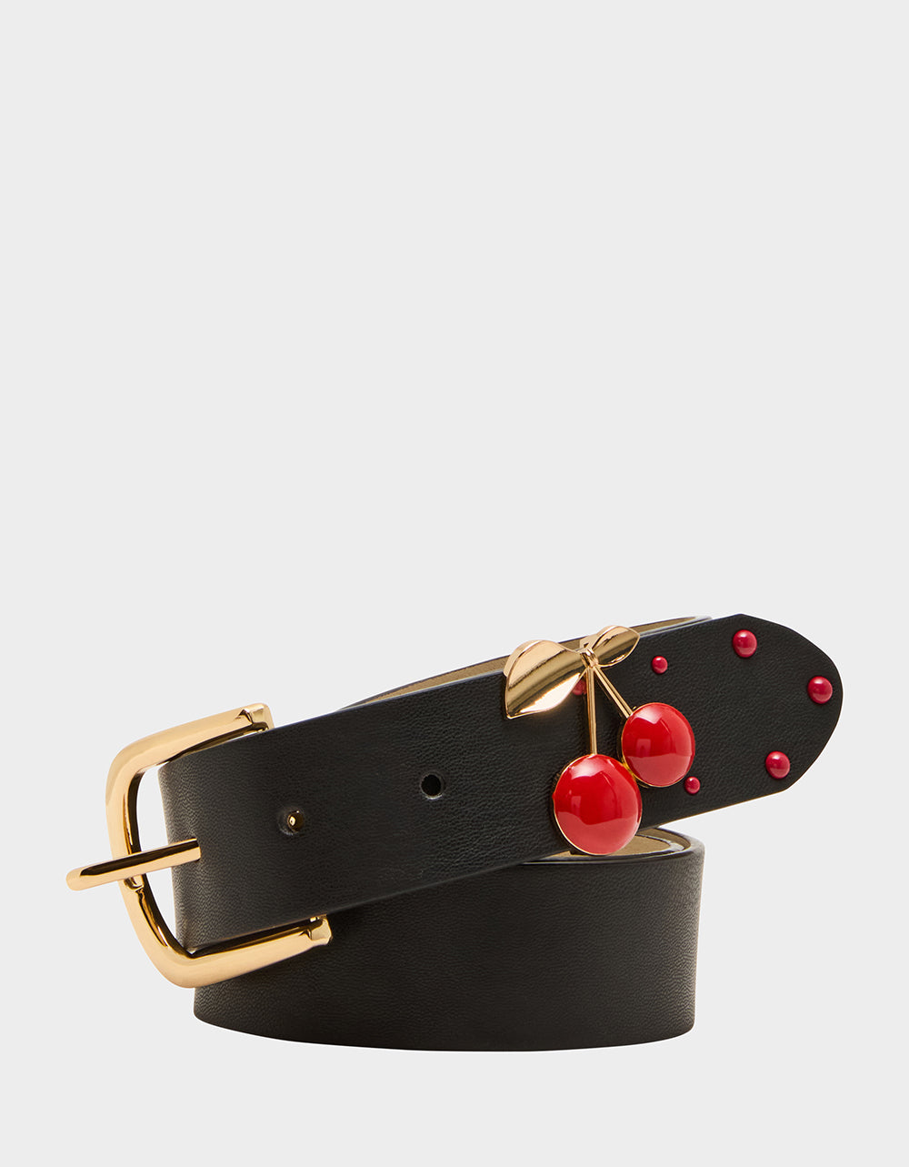Betsey Johnson Featured | CHERRY KEEPER BELT 34MM BLACK Women's Black Faux Leather Cherry Charm Belt