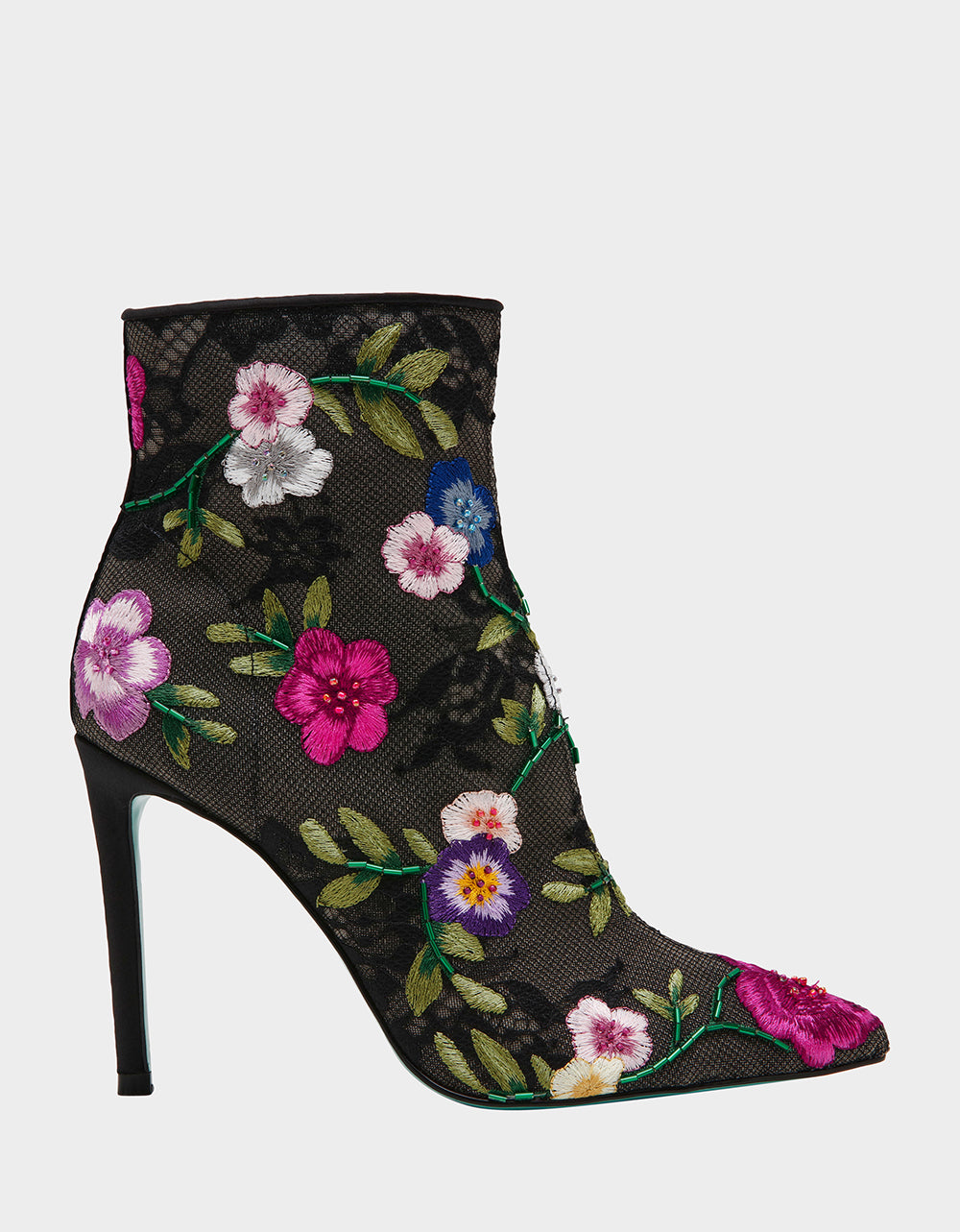 Betsey Johnson New | ANITA BLACK MULTI FLORAL Pointed-Toe Heeled Ankle Boot