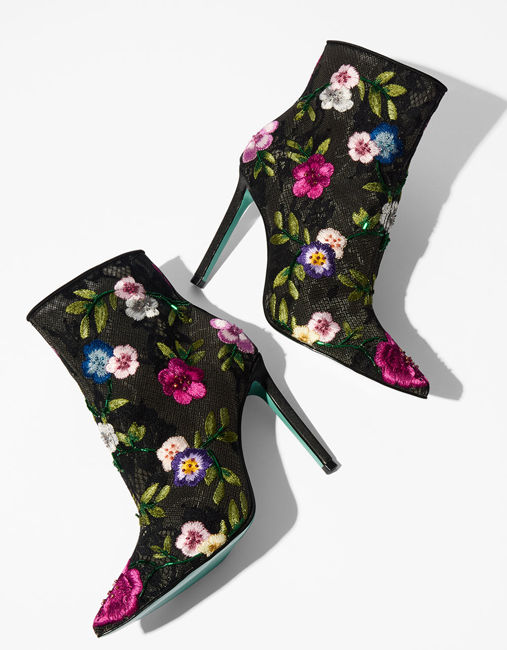 Betsey Johnson New | ANITA BLACK MULTI FLORAL Pointed-Toe Heeled Ankle Boot