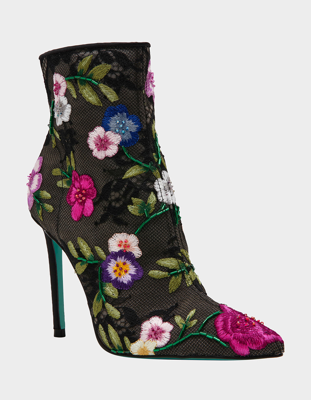 Betsey Johnson New | ANITA BLACK MULTI FLORAL Pointed-Toe Heeled Ankle Boot