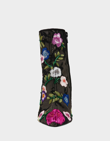 Betsey Johnson New | ANITA BLACK MULTI FLORAL Pointed-Toe Heeled Ankle Boot