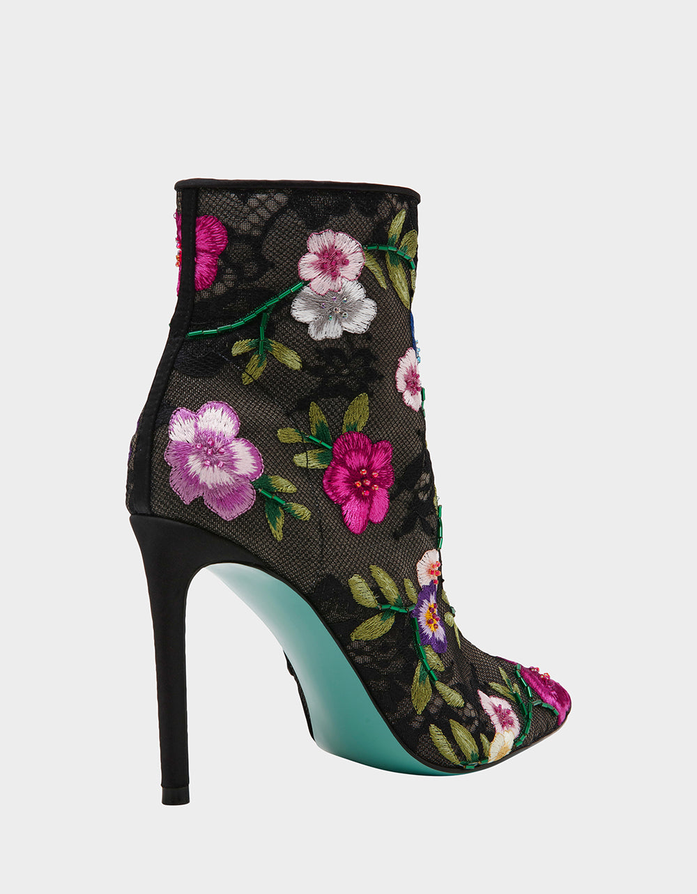 Betsey Johnson New | ANITA BLACK MULTI FLORAL Pointed-Toe Heeled Ankle Boot