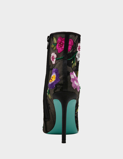 Betsey Johnson New | ANITA BLACK MULTI FLORAL Pointed-Toe Heeled Ankle Boot