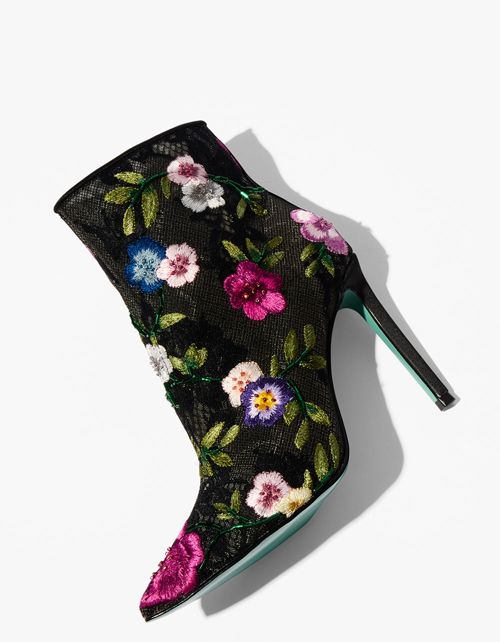 Betsey Johnson New | ANITA BLACK MULTI FLORAL Pointed-Toe Heeled Ankle Boot