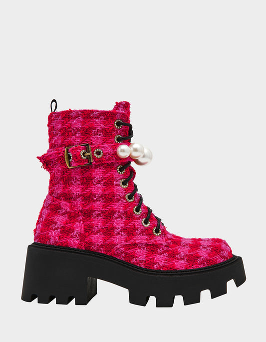Betsey Johnson Customer Favorite | JONNIE FUCHSIA MULTI Lace-Up Platform Combat Women's Ankle Boot