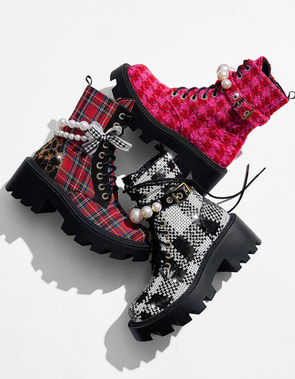 Betsey Johnson Customer Favorite | JONNIE FUCHSIA MULTI Lace-Up Platform Combat Women's Ankle Boot